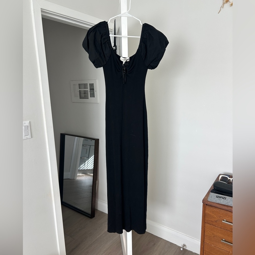 L*Space Black Maxi Dress Ribbed Material Puff Sleeves New With Tags Size XS